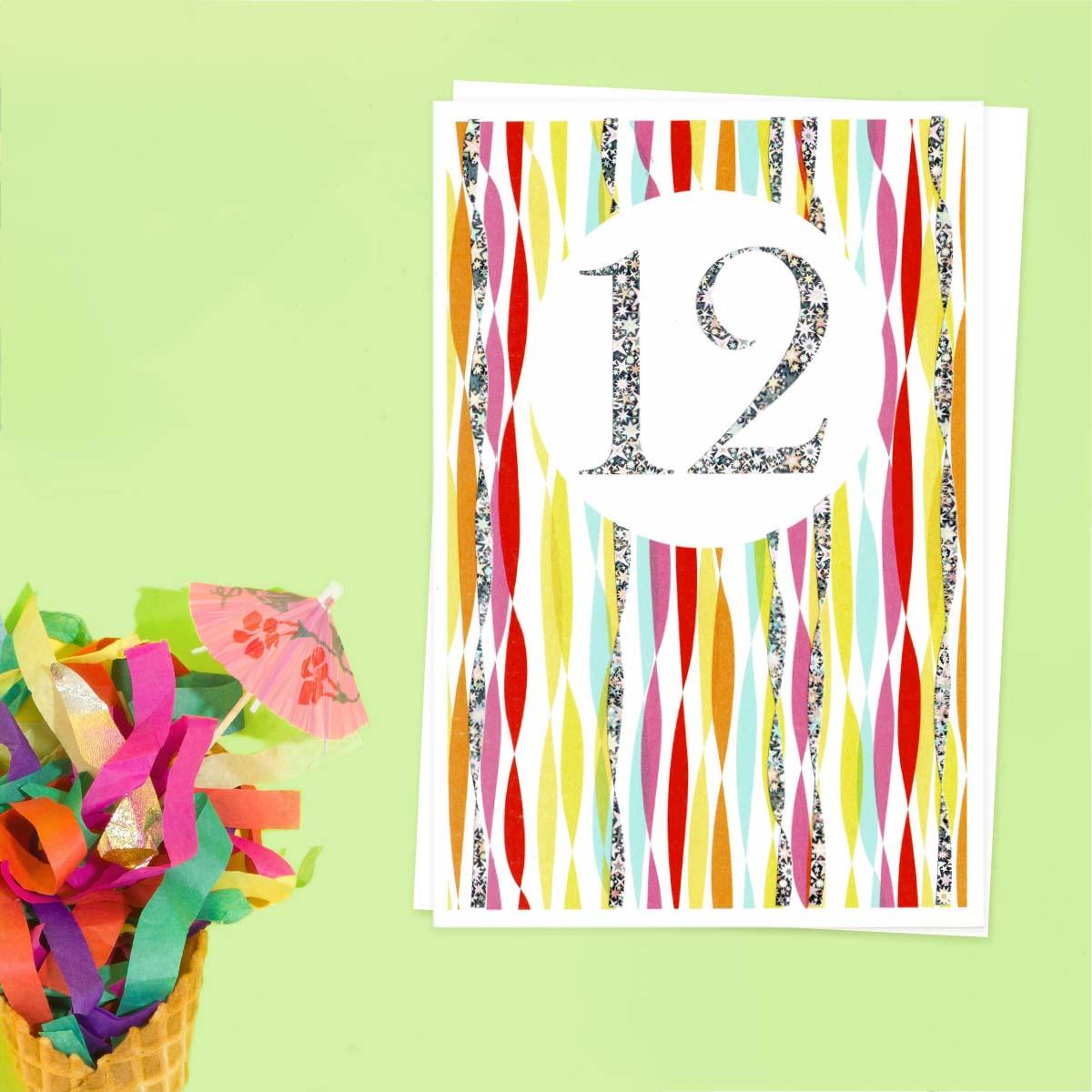 Twelve Today Multicolour Ribbons Card Front Image