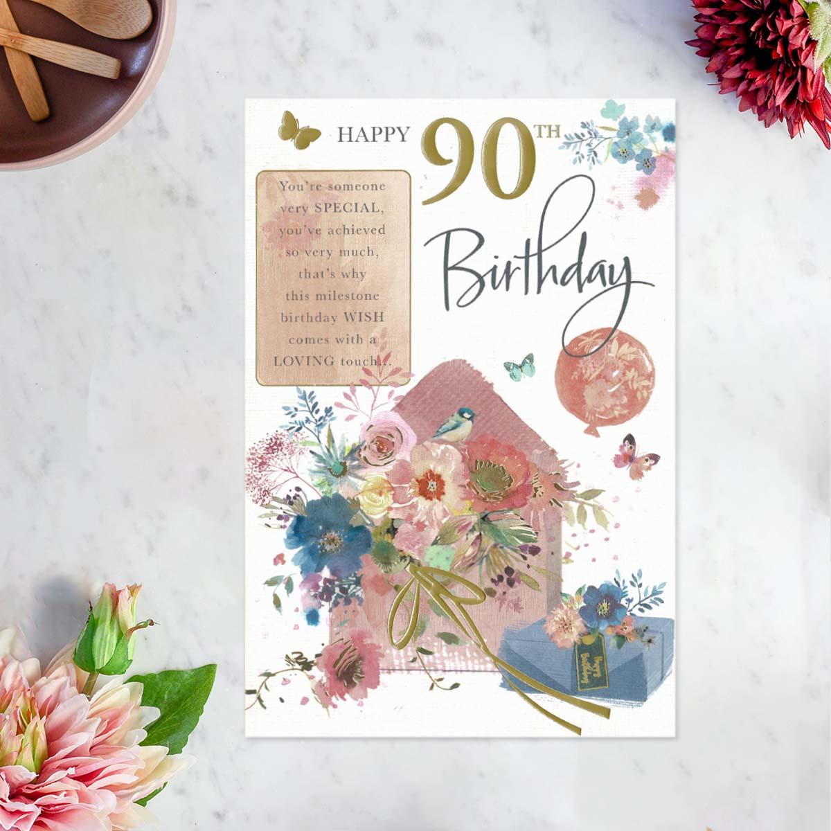 Moments In Time - 90th Birthday Floral Envelope Card Front Image