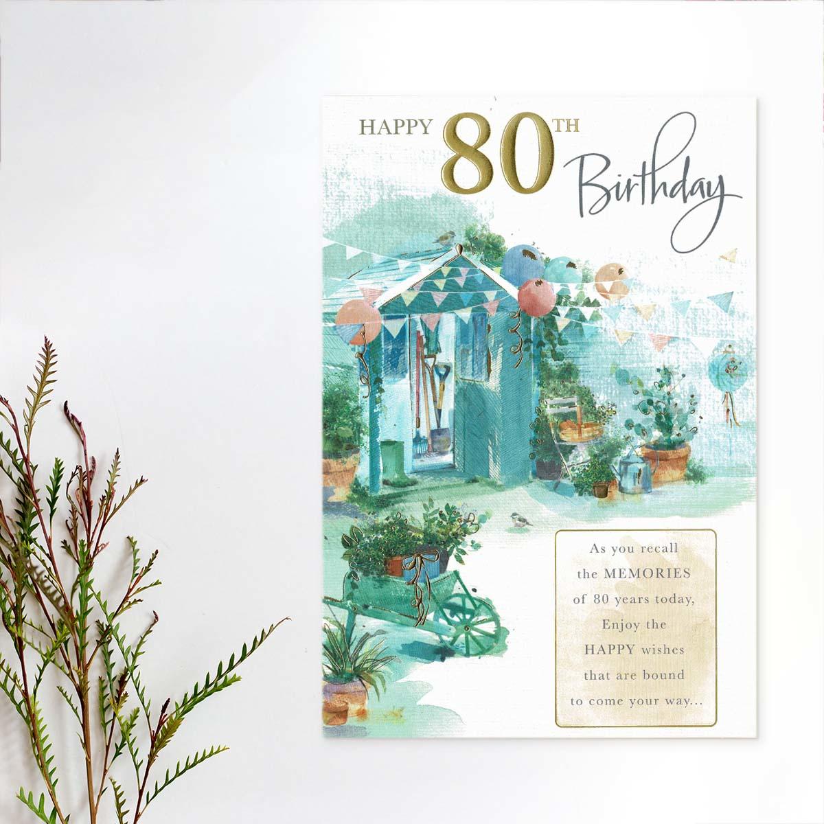 Moments In Time -  80th Birthday Garden Shed Card Front Image