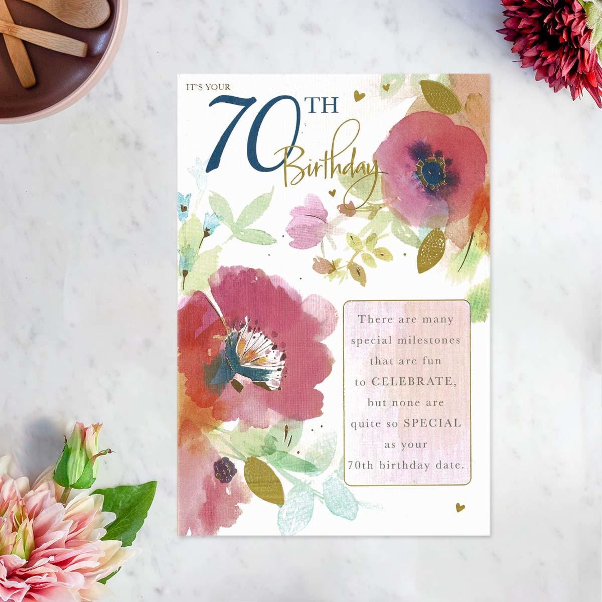 Moments In Time - 70th Birthday Flowers Card Front Image