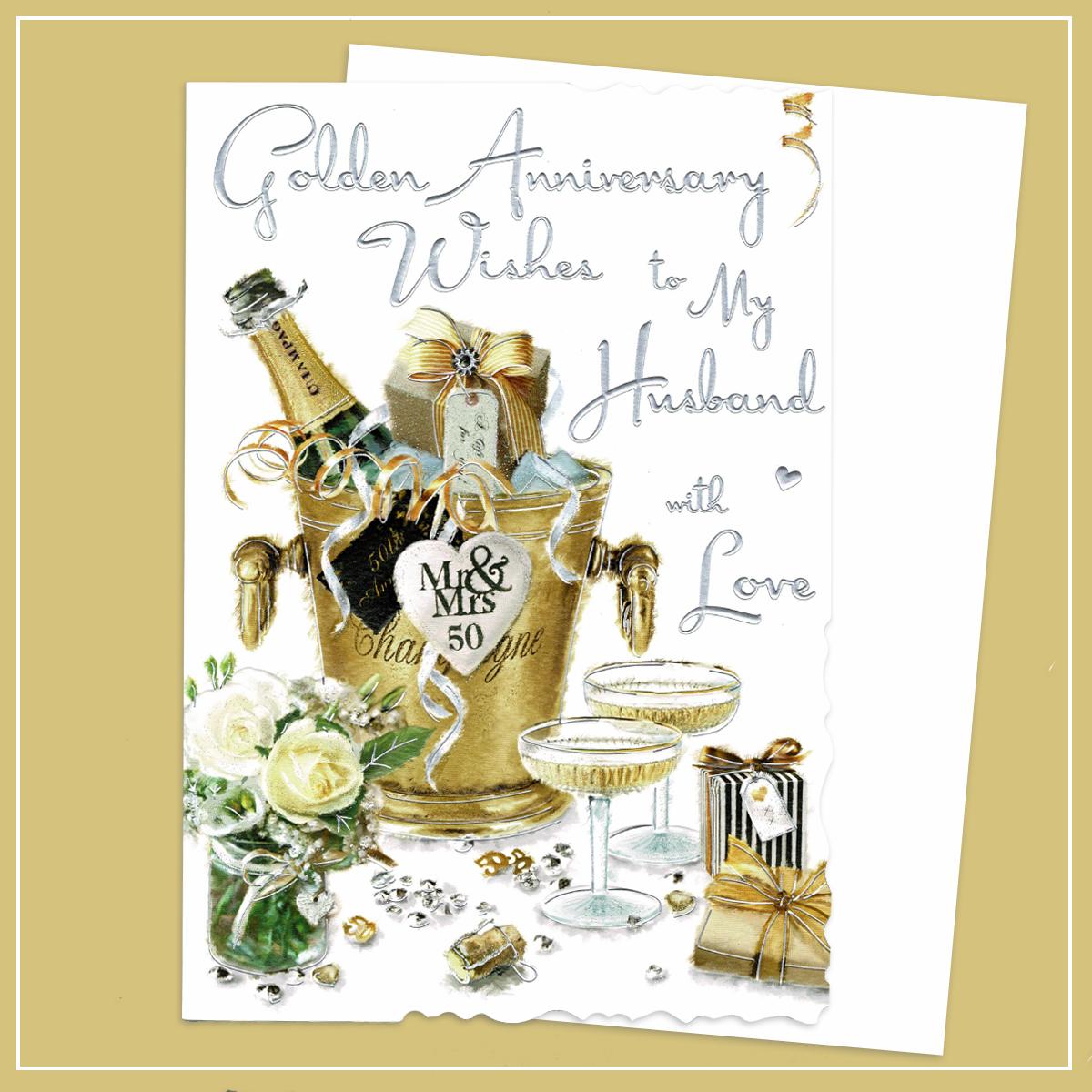 Husband On Our Golden Anniversary Card Alongside Its White Envelope