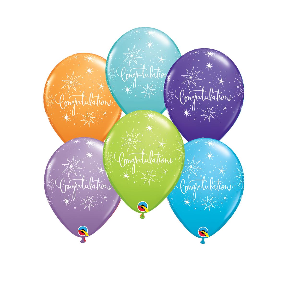 Image Of 6 Multicoloured Congratulations Latex Balloons