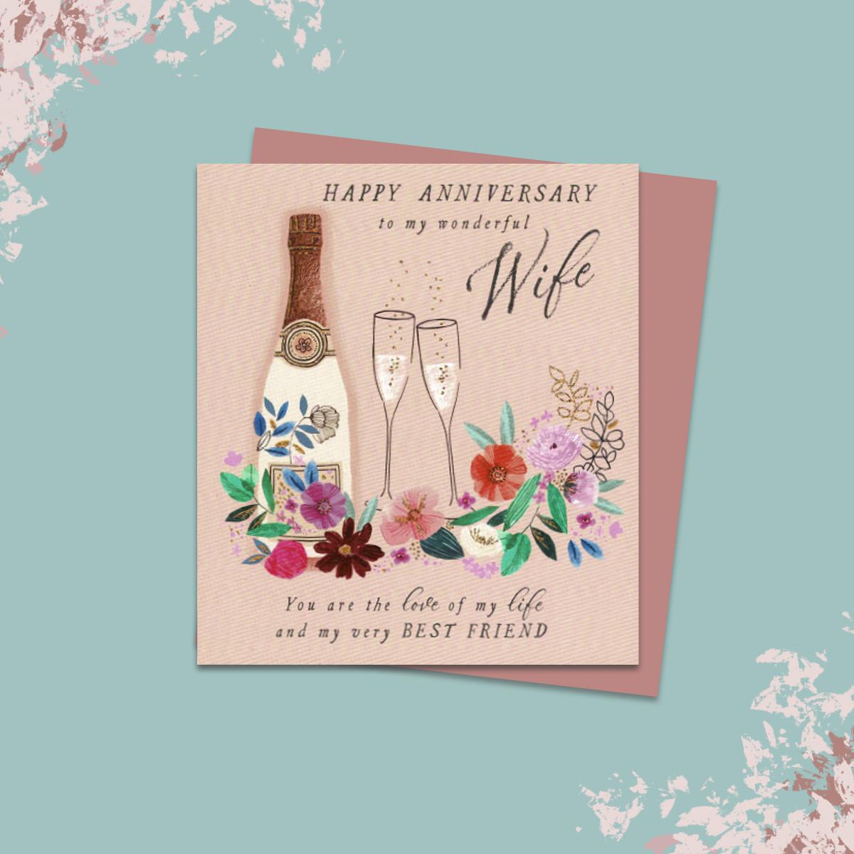 Wife Anniversary Card Alongside Its Rose Gold Envelope