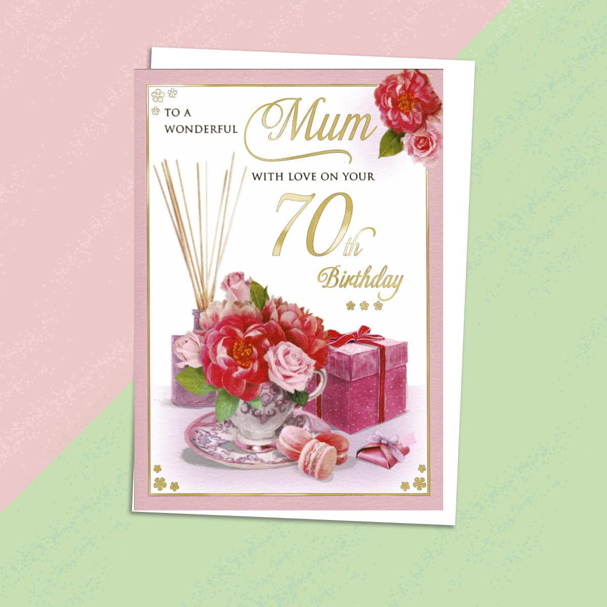 Mum Age 70 Birthday Card Alongside Its White Envelope