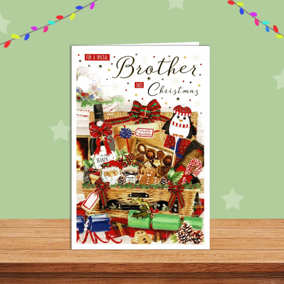 Brother Christmas Hamper Card Alongside Its Red Envelope