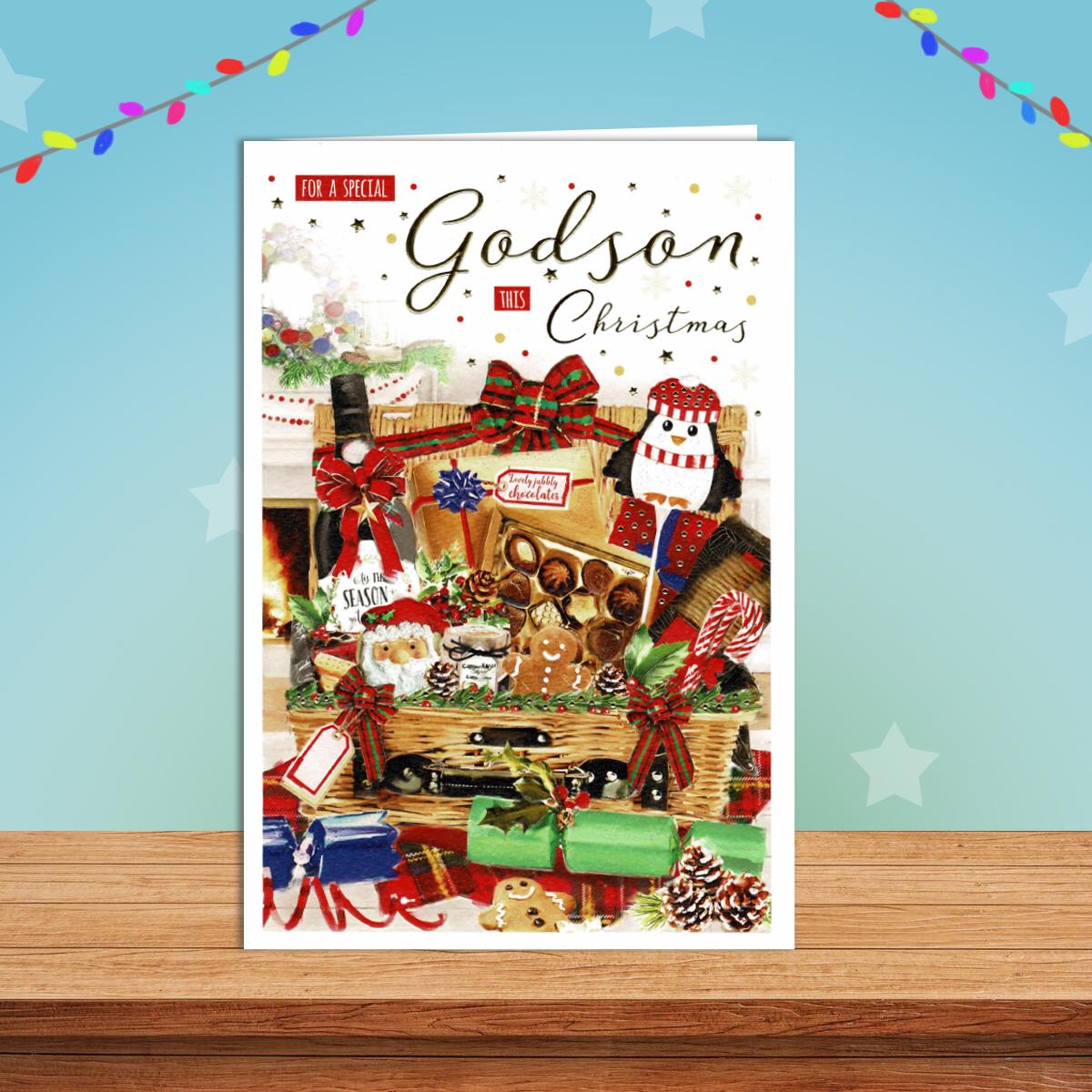 Godson Christmas Card Alongside Its Red Envelope