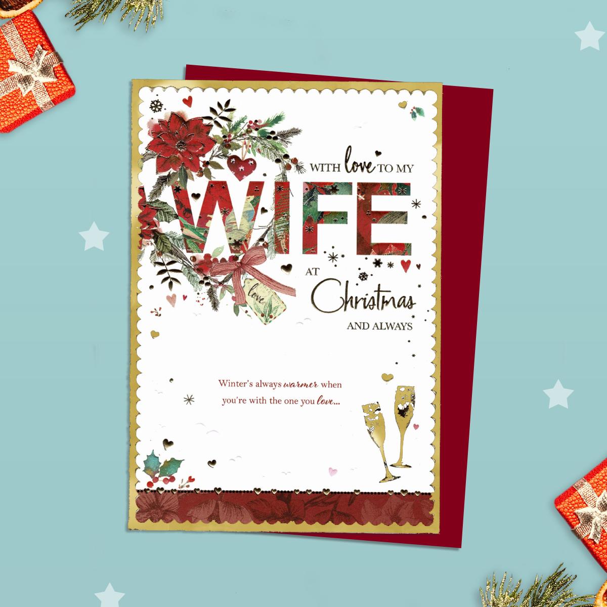 Wife Festive Christmas Card Alongside Its Red Envelope