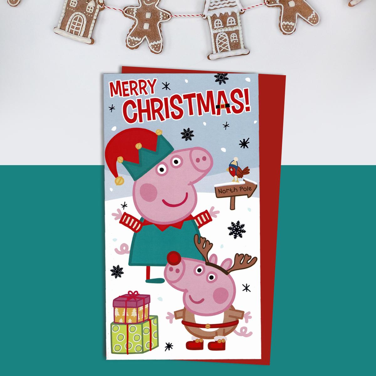 Peppa Pig Christmas Card Alongside Its Red Envelope
