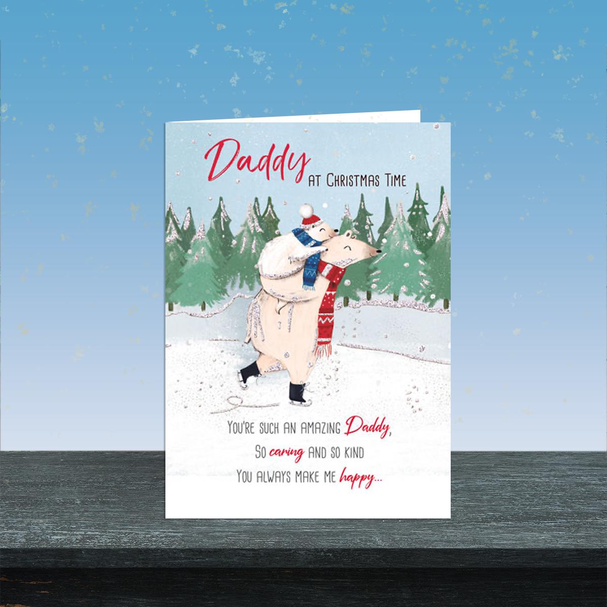 Daddy Polar Bear Christmas Card Alongside Its Red Envelope