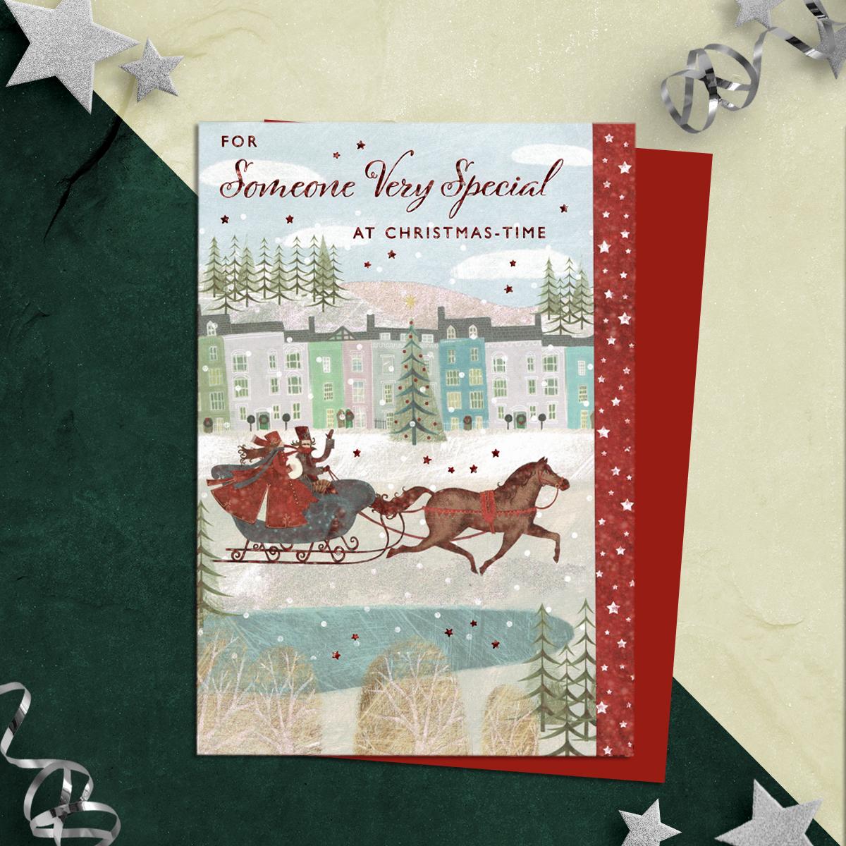 For Someone Very Special At Christmas Time Featuring A Victorian Sleigh Ride! Finished With Red Foil Detail, Added Sparkle And Red Envelope