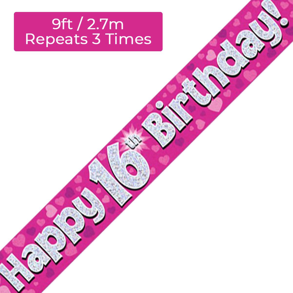 Age 16 Pink And Silver Birthday Banner Displayed