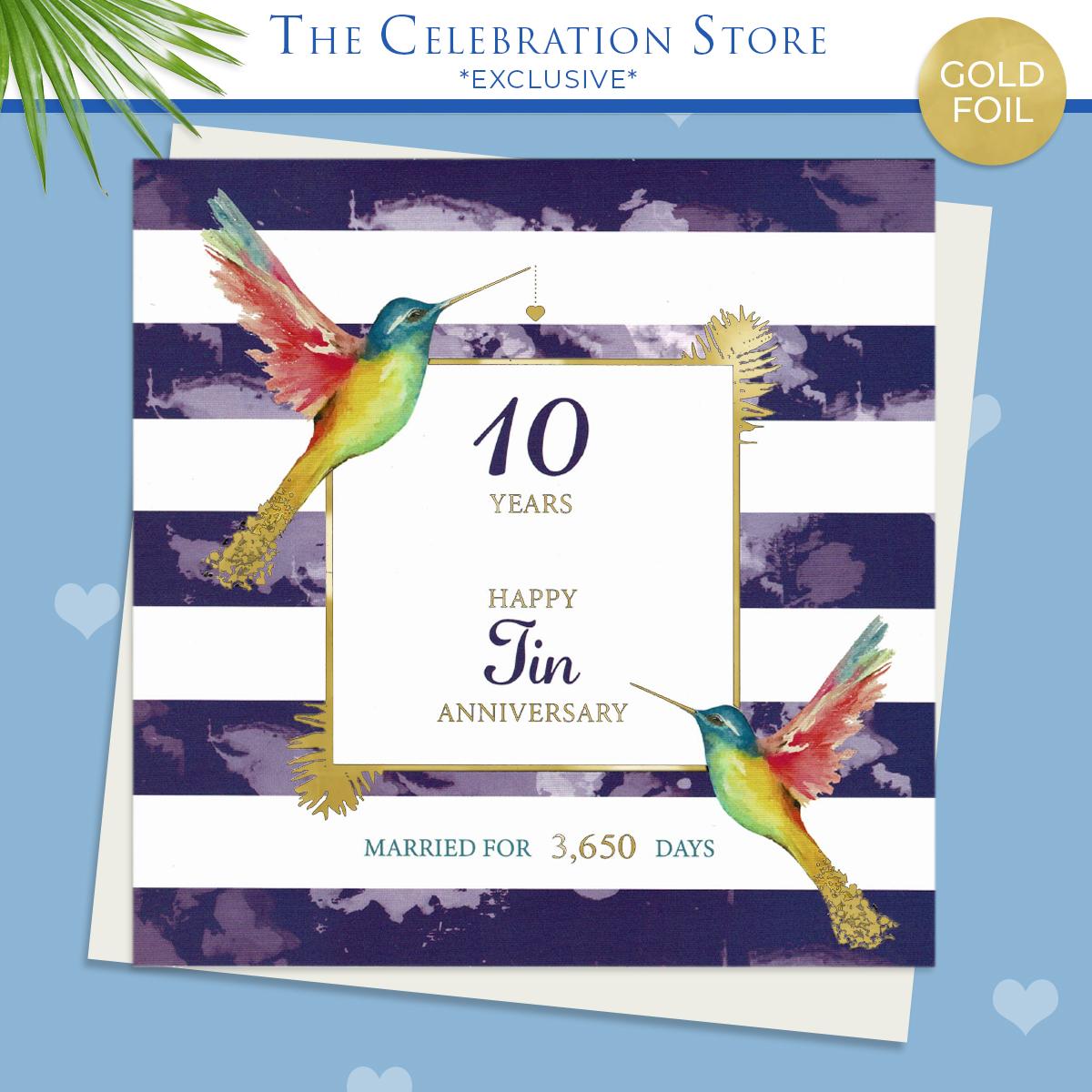 Beautiful Hummingbird Design Anniversary Card To Celebrate 10 Years Married
