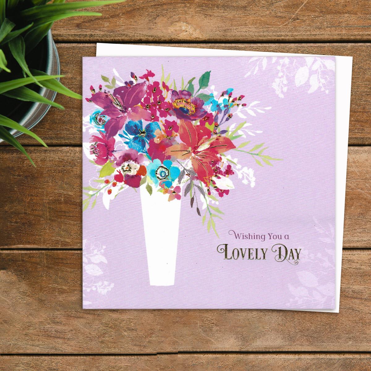 Lovely Day vibrant Flowers Birthday Card Front Image