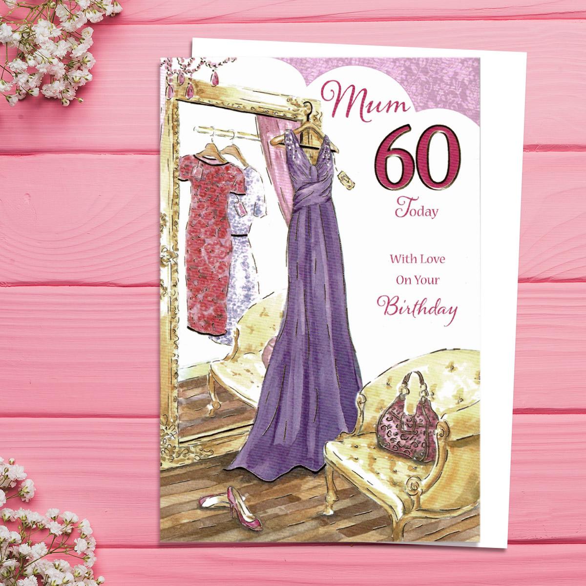 Mum Age 60 Purple Dress Card Front Image