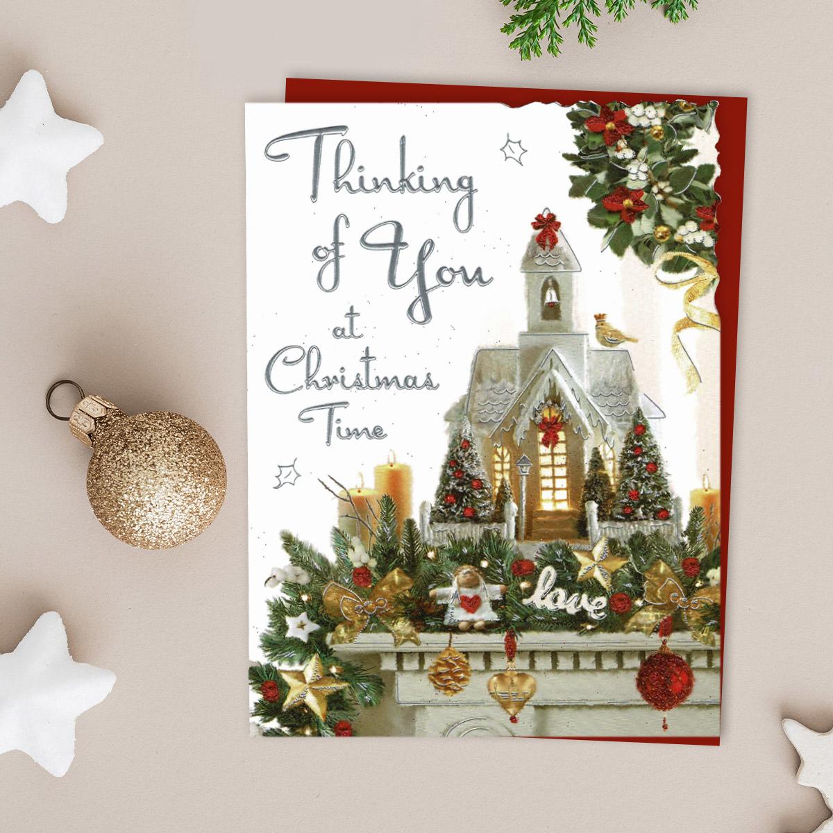 Thinking Of You Christmas Fireplace Card Front Image