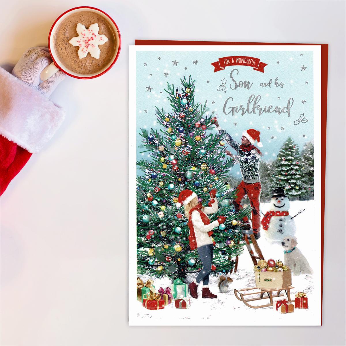 Son & Girlfriend Christmas Tree Card Front Image
