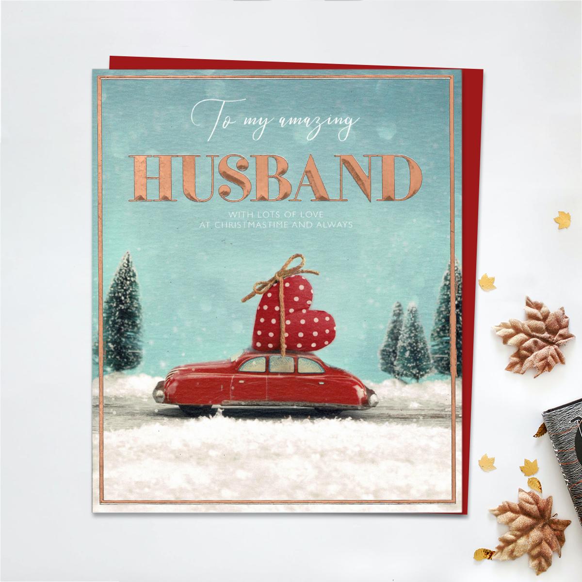 Husband Gift Wrapped Heart Card Front Image
