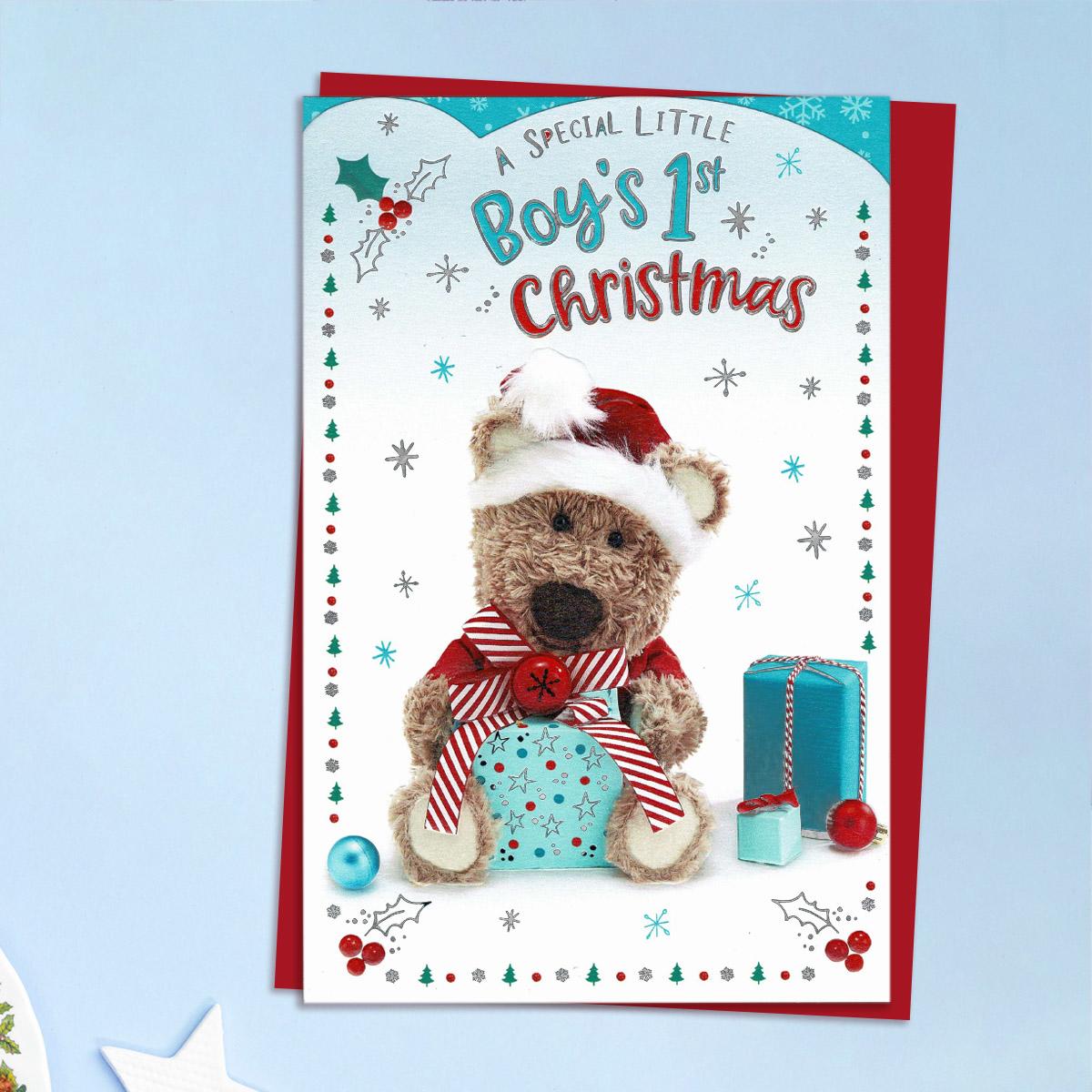 Little Boy's 1st Christmas Barley Bear Card Front Image