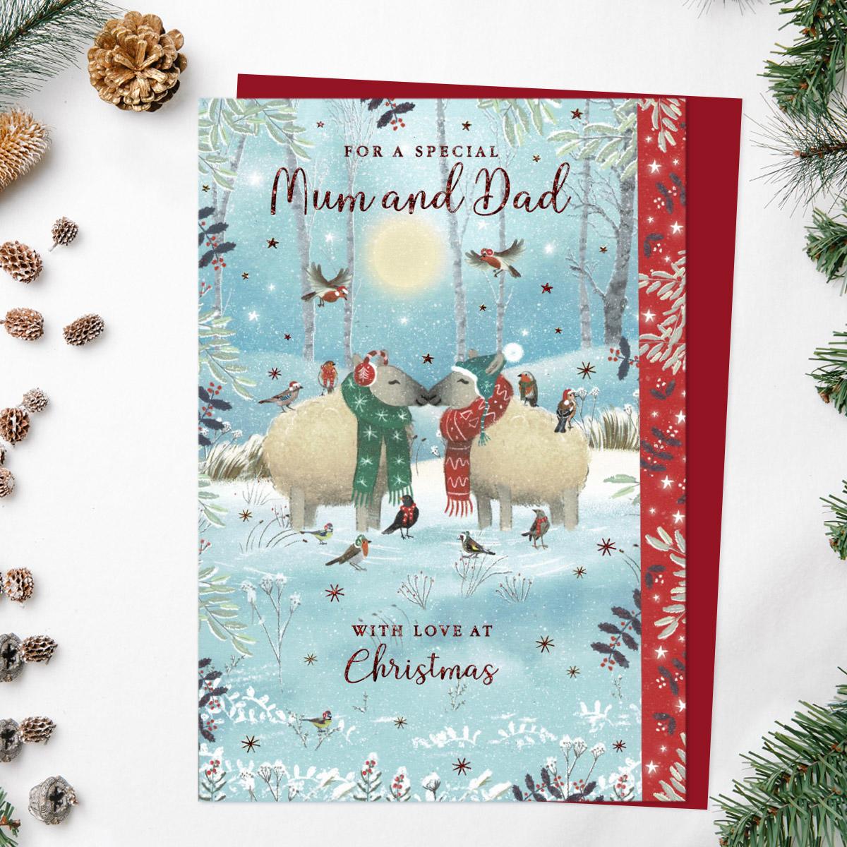 Special Mum And Dad Christmas Sheep Card Front Image