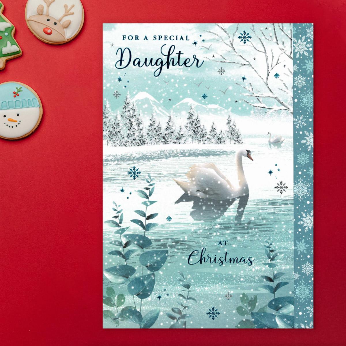 Special  Daughter Christmas Swan Card Front Image