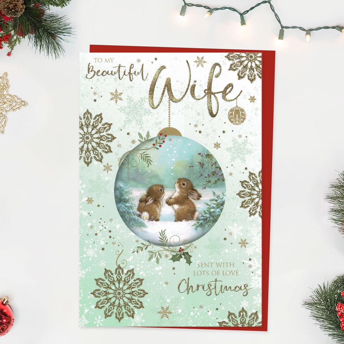 Beautiful Wife Bauble Bunnies Scene Card Front Image