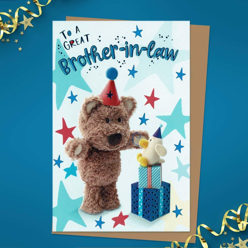 Great Brother in Law Barley Bear Birthday Card Front Image