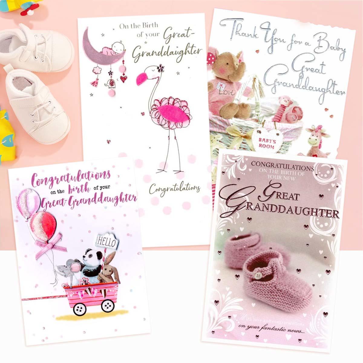 A Selection Of Cards To Show The Depth Of Range In Our Baby Great Granddaughter Cards Section