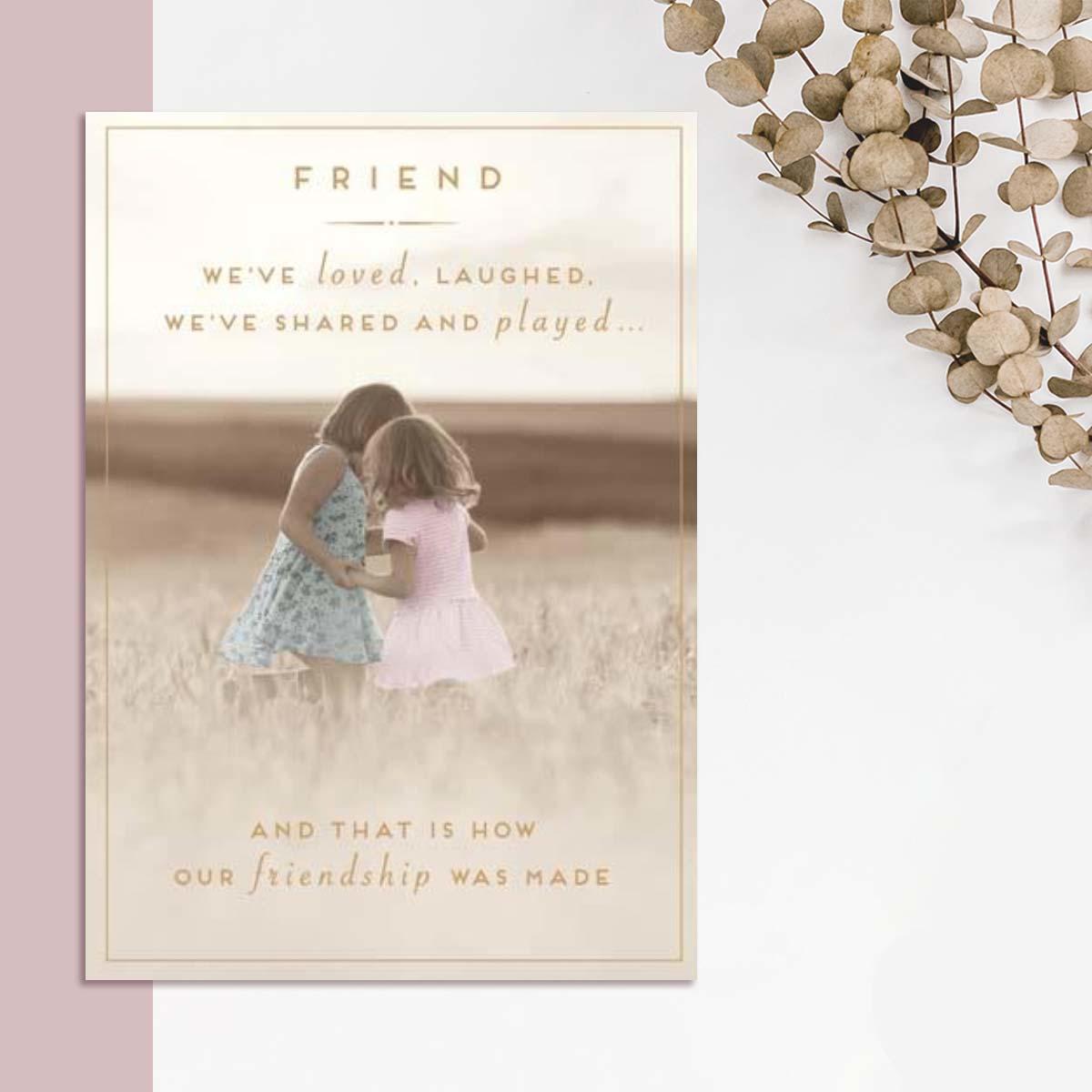 Friendship Was Made Greeting Card Alongside Its Dark Grey Envelope