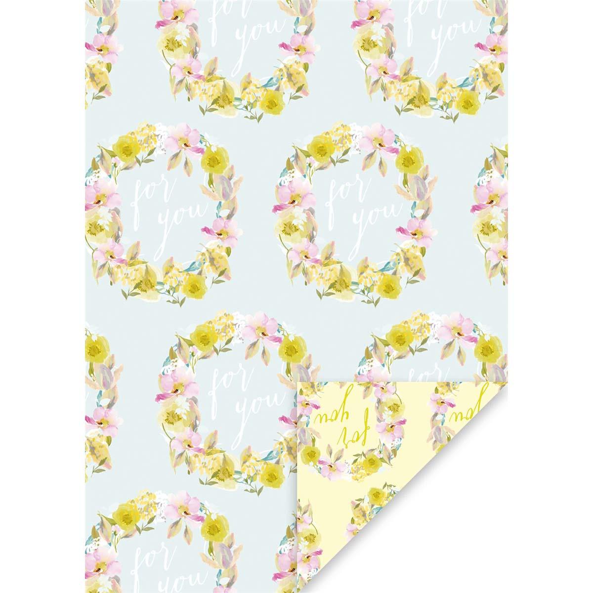 Image Of Mint Floral Wreath Wrapping Paper