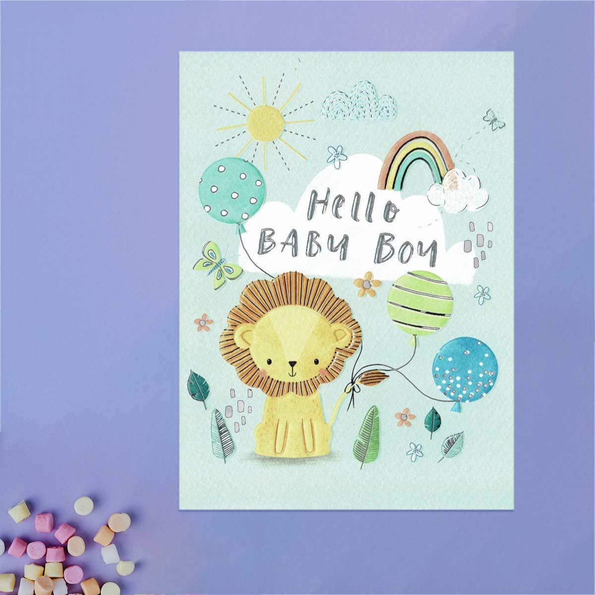 Hello Little Baby Boy Card Front Image