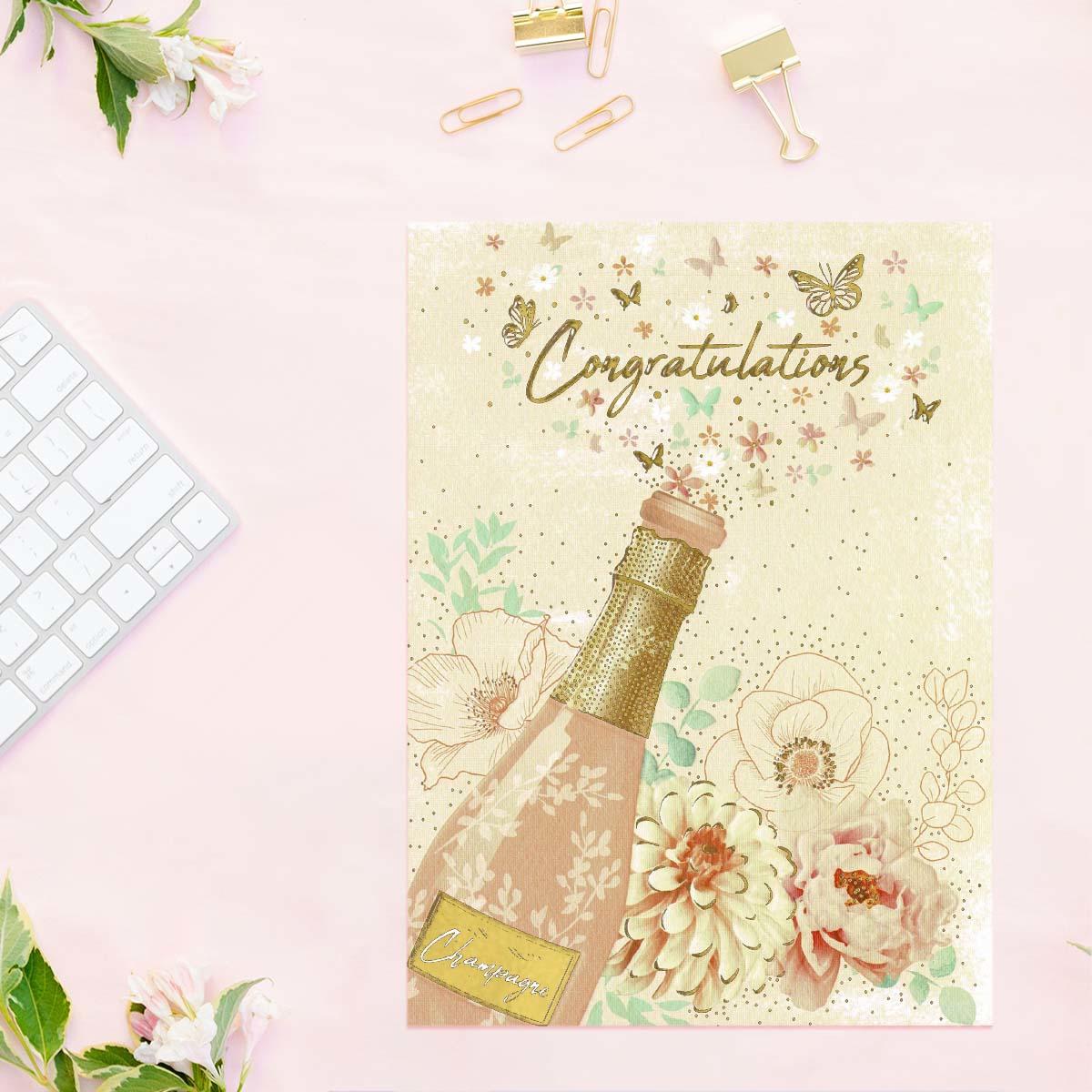 Congratulations Champagne & Flowers Card front Image