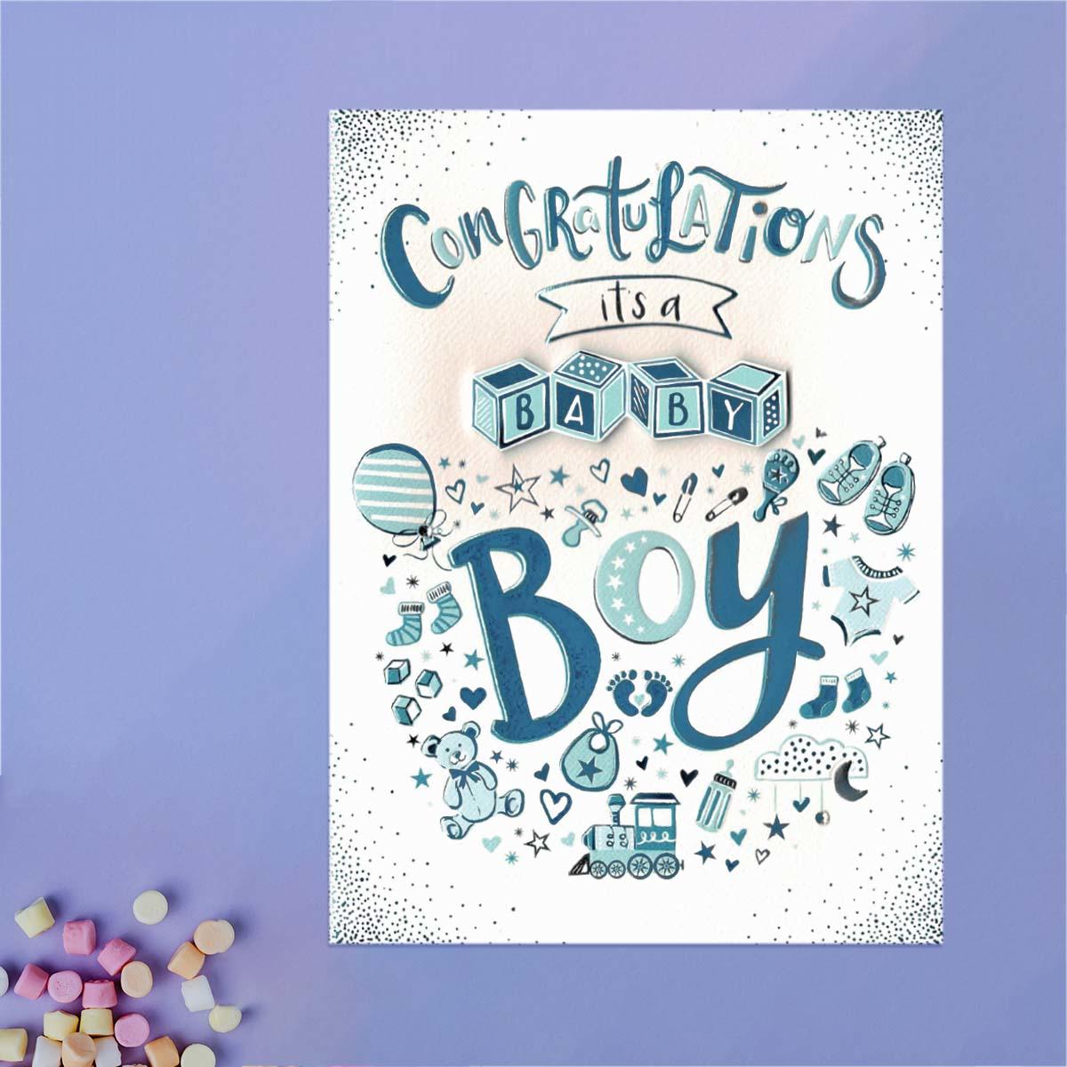 Congratulations It's A Baby Boy Decoupage Card Front Image