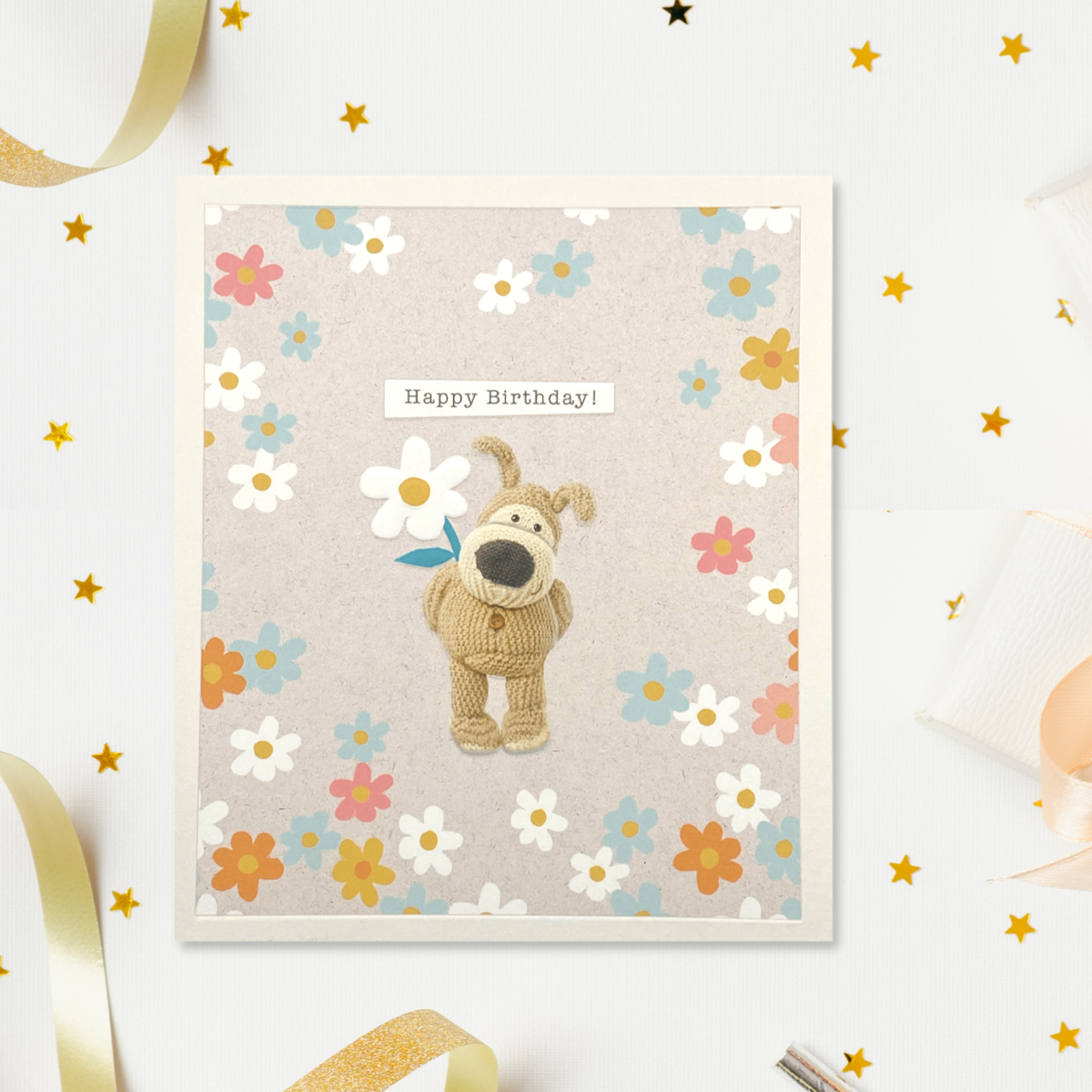 Boofle Happy Birthday Flowers Greeting Card