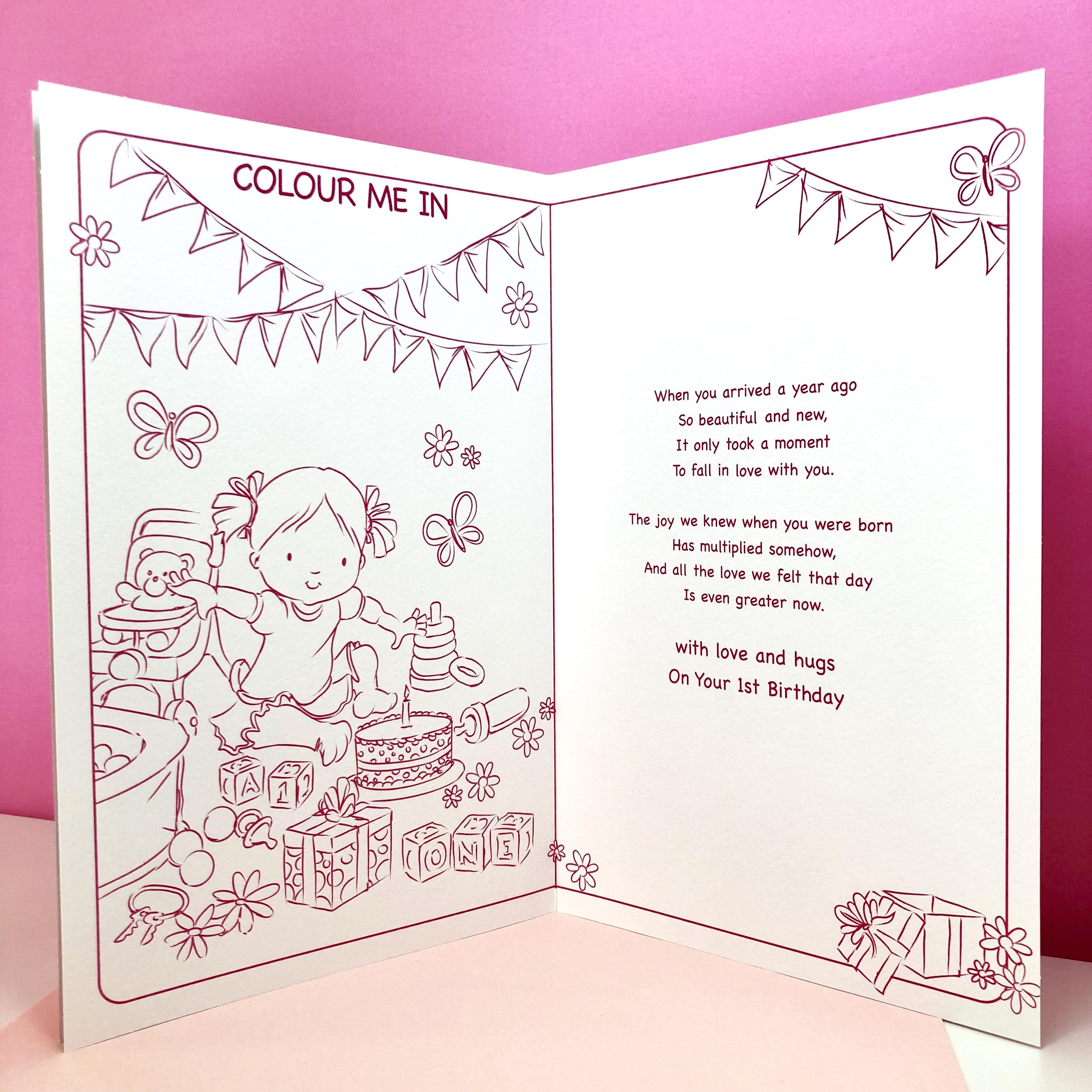 Inside Image Of Daughter 1st Birthday Card Showing Layout And Printed Text
