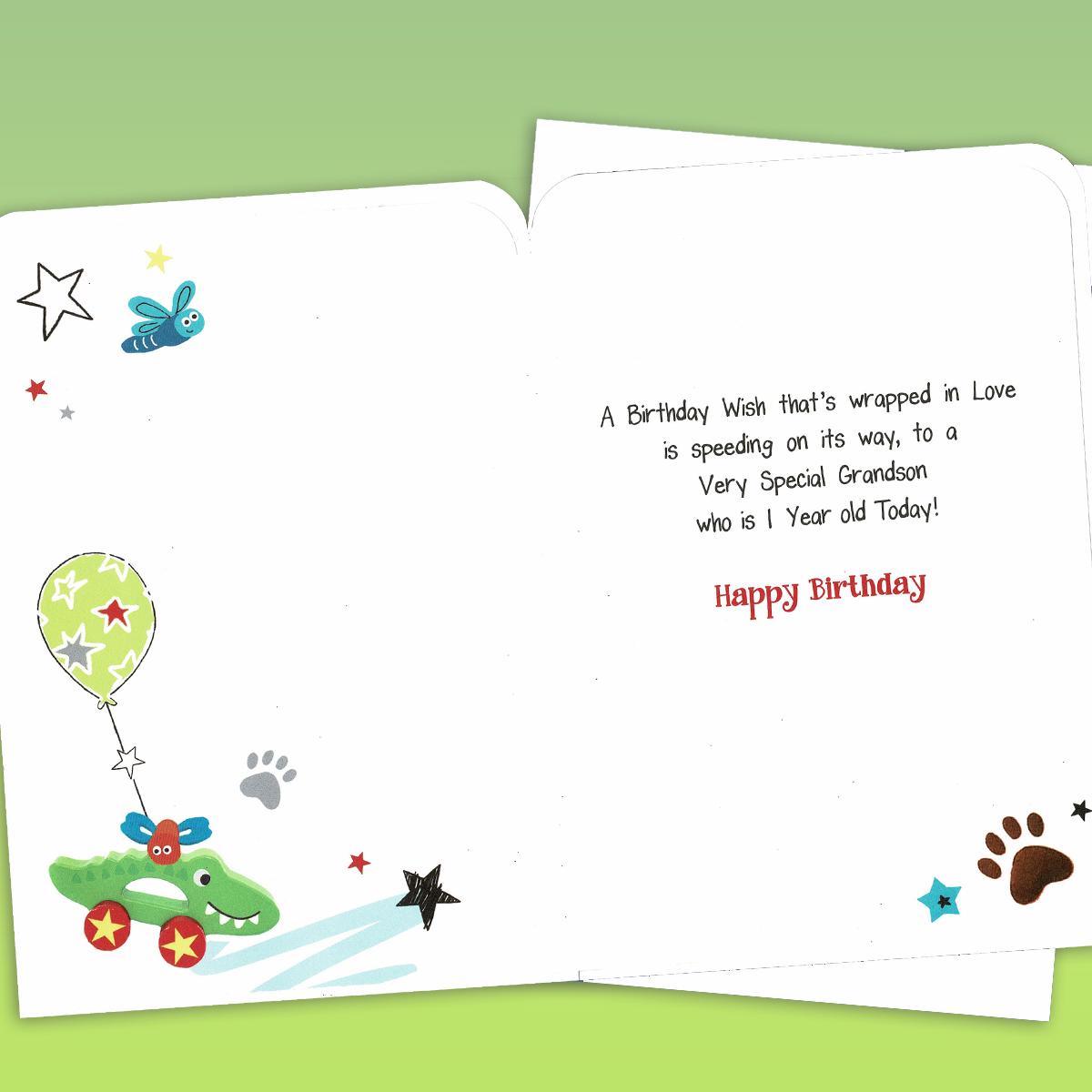 Inside Of Grandson Age 1 Card Showing Layout And Printed Text