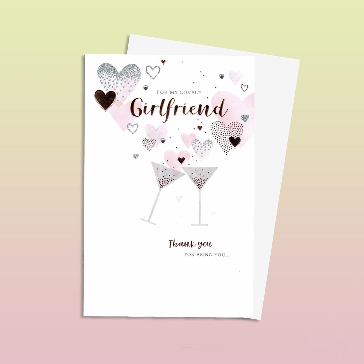 Girlfriend Martini Birthday Card Alongside Its White Envelope