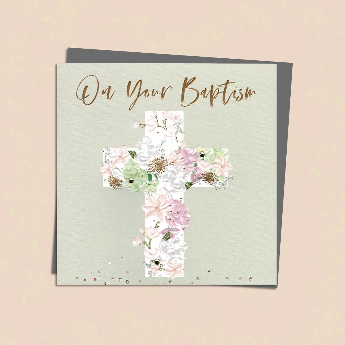 On Your Baptism Greeting Card Alongside Its Silver Grey Envelope