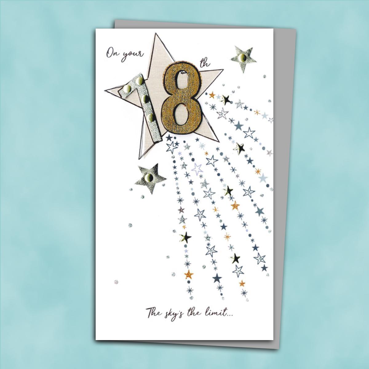 18th Male Birthday Card Design Alongside Its Silver Envelope