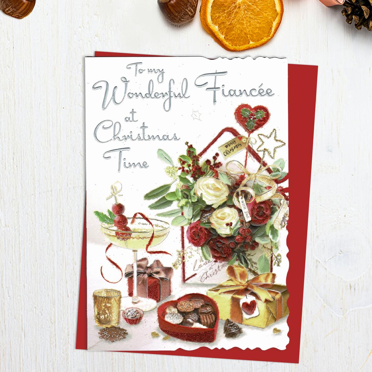 Fiancée Christmas Card Alongside Its Red Envelope