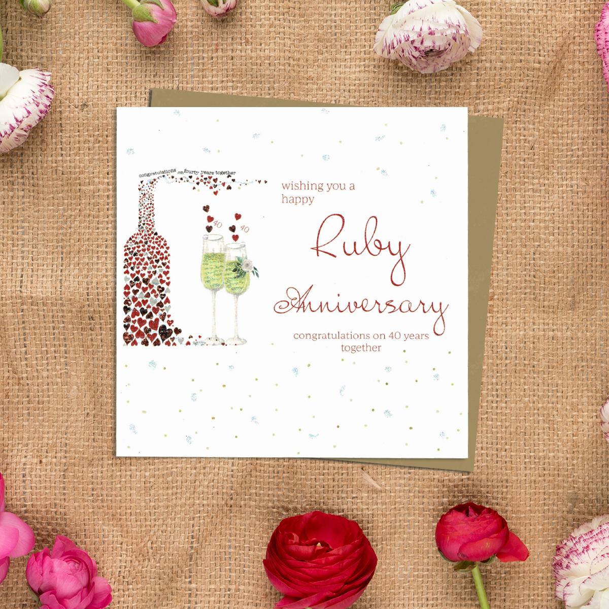 Ruby Anniversary Greeting Card Alongside Its Kraft Envelope