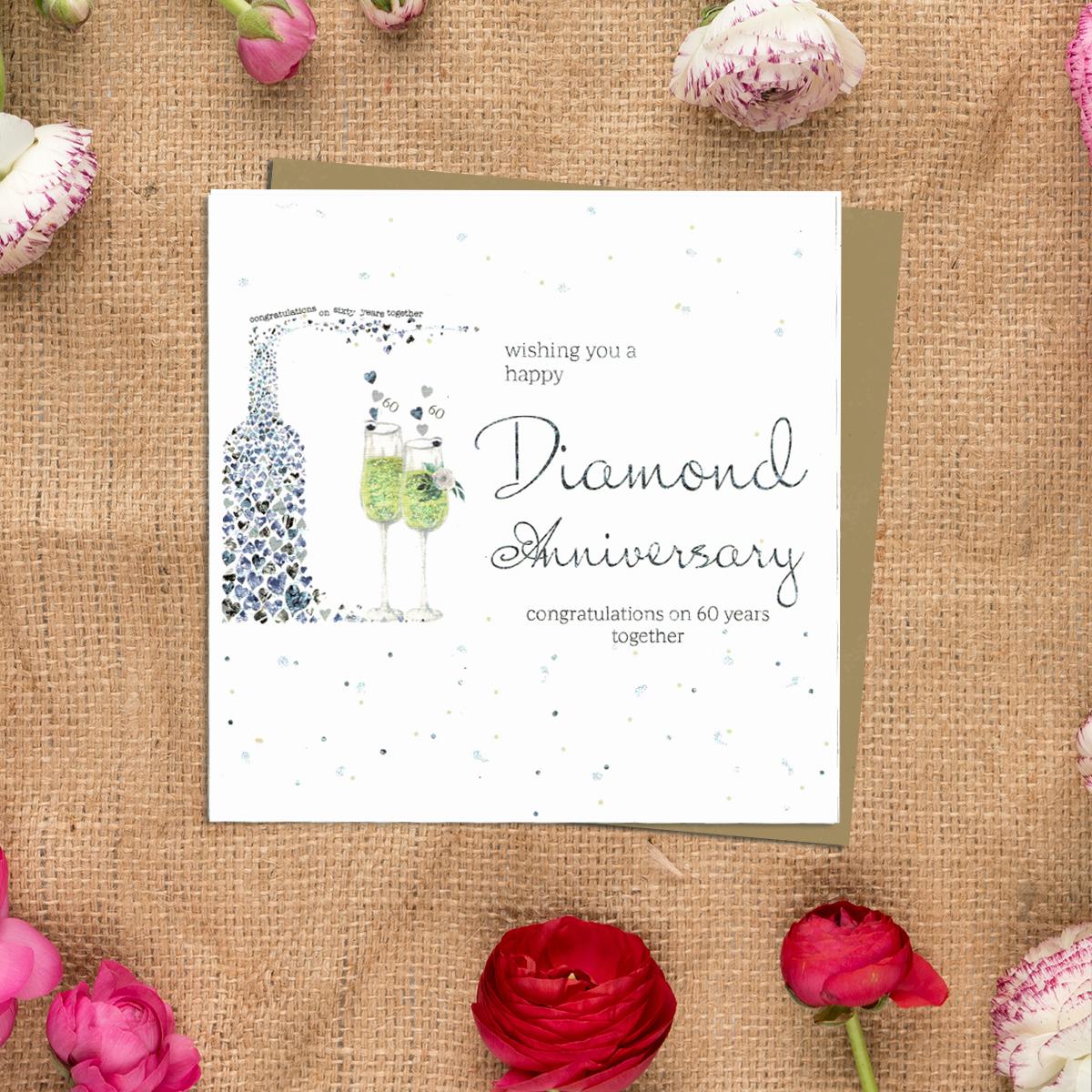 Diamond Anniversary Greeting Card Alongside Its Kraft Envelope