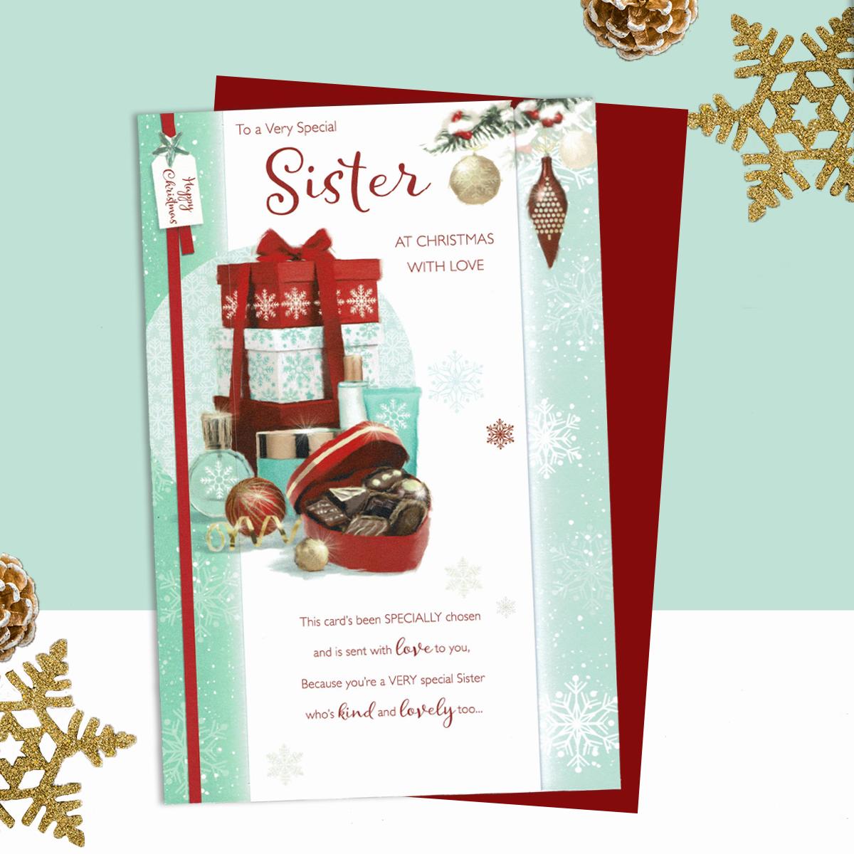 Special Sister Christmas Card Alongside Its Red Envelope