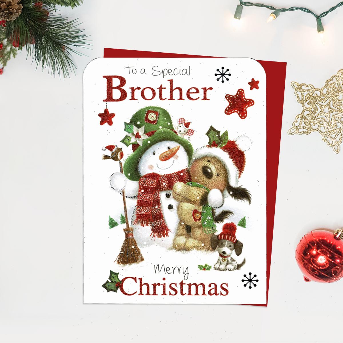 Special Brother Shows A Snowman And Friends. Finished With Red Glitter And Red Envelope