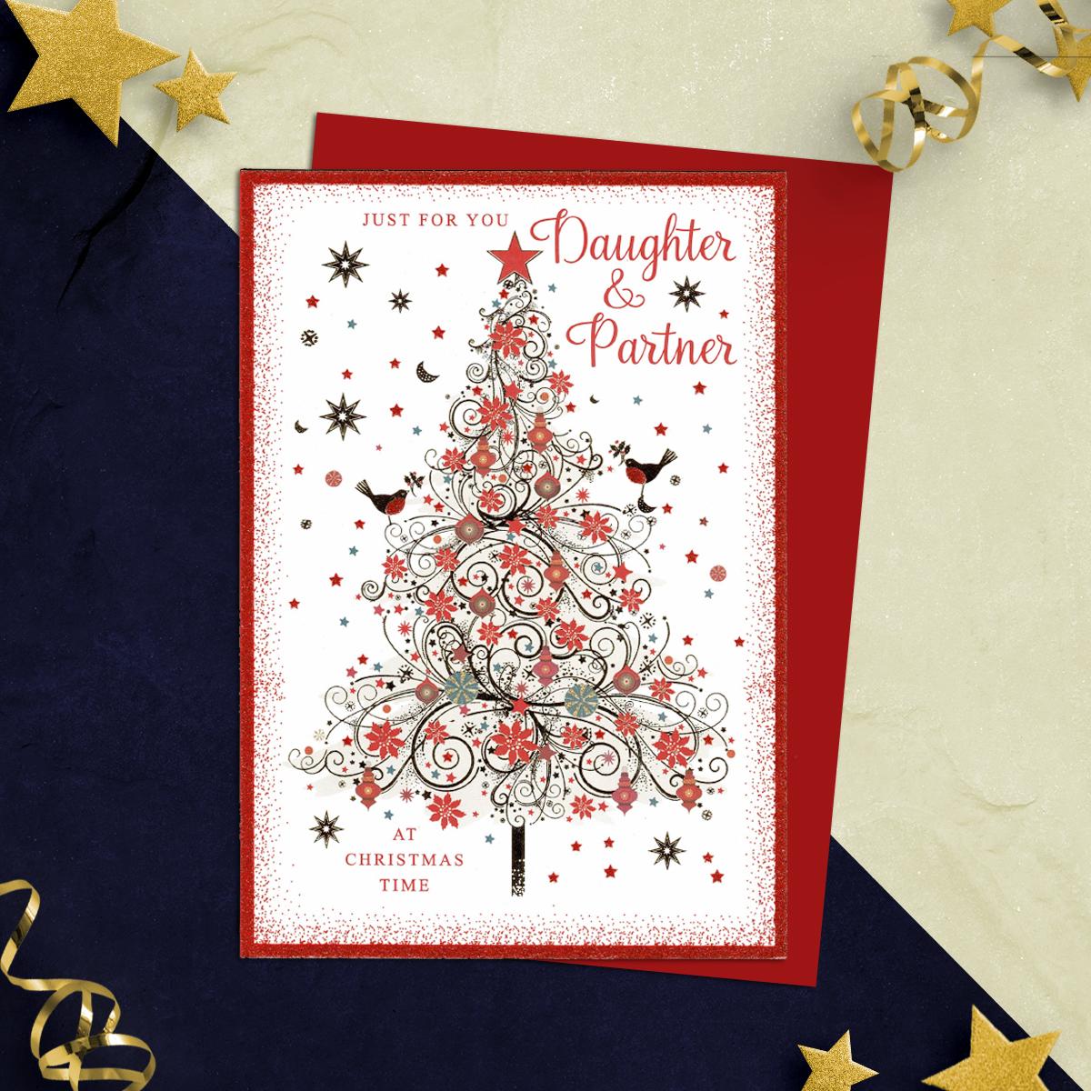 Daughter And Partner Christmas Card Alongside Its Red Envelope