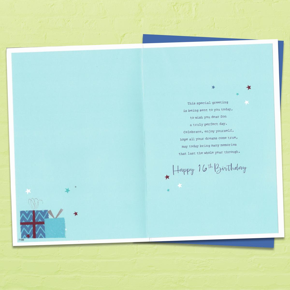 Inside Of Son Age 16 Card Showing Its Layout And Printed Text