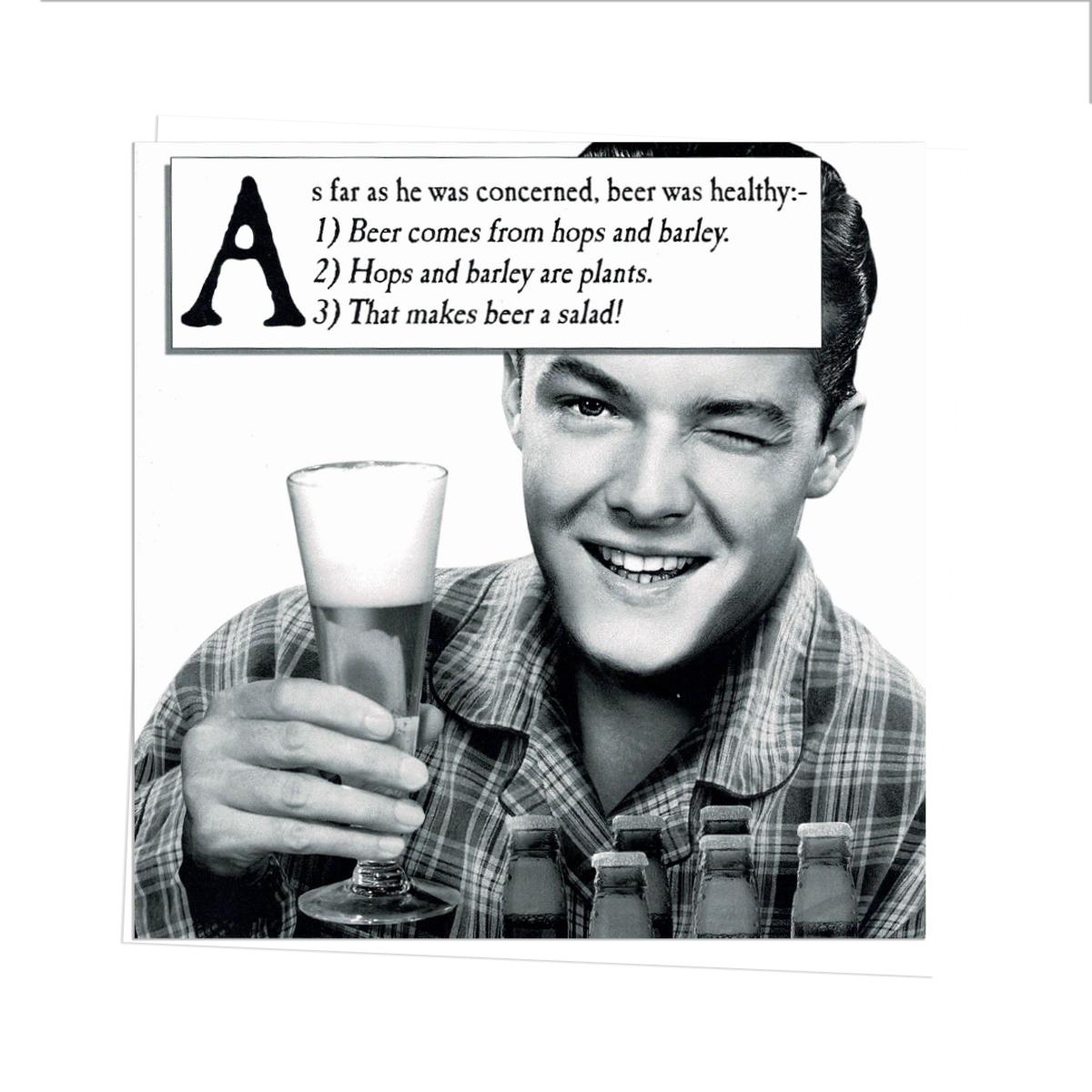 Beer Themed Funny Birthday Card Alongside Its White Envelope