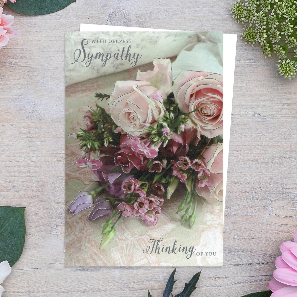 With Deepest Sympathy Pink Roses Card Front Image