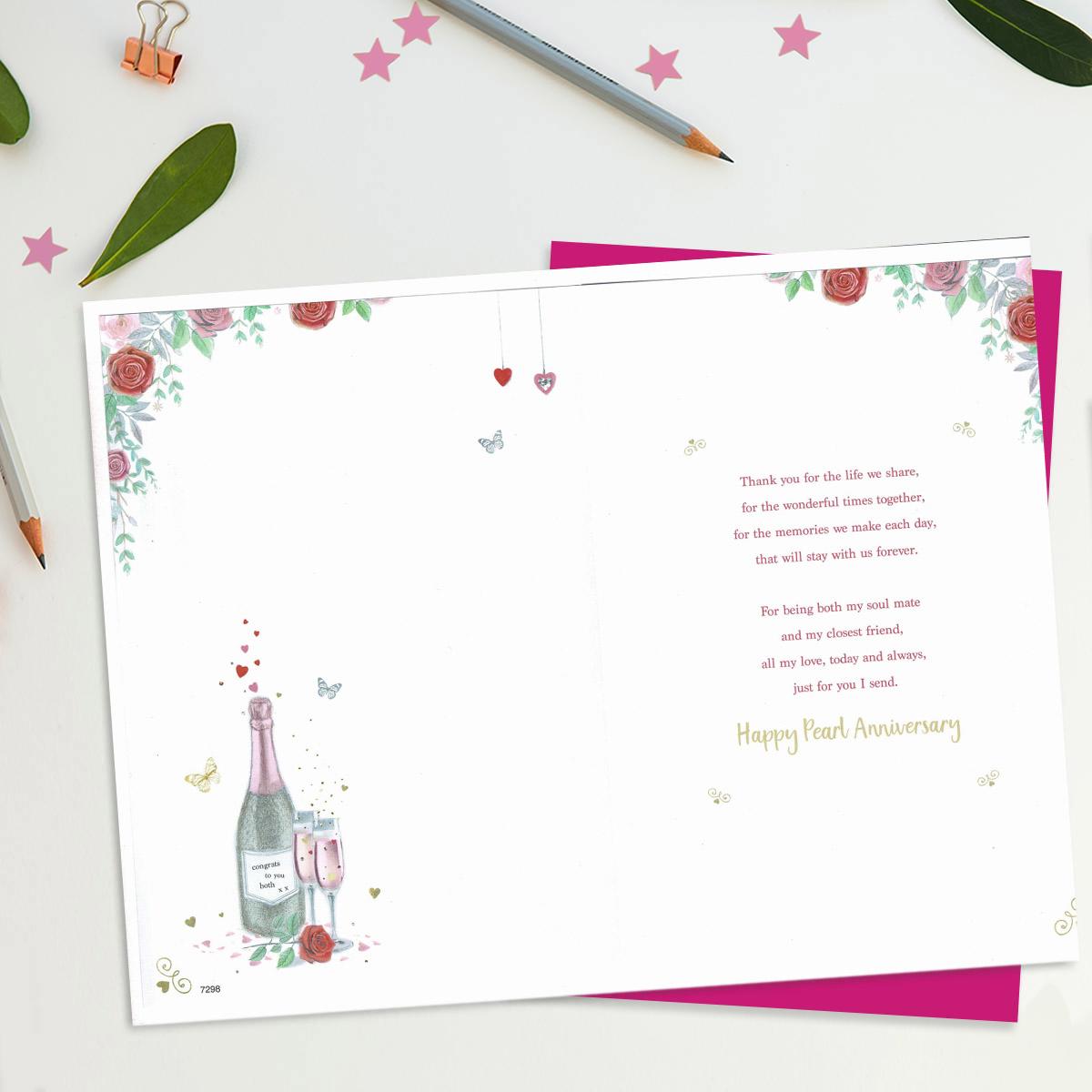 Inside Image Of Wife 30th Anniversary Card Showing Layout And Printed Text