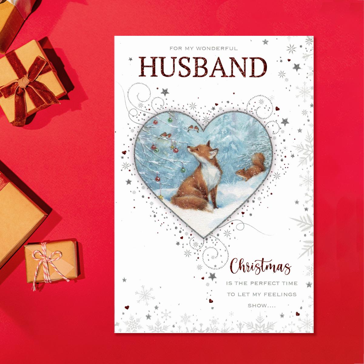 Wonderful Husband Christmas Heart Card Front Image