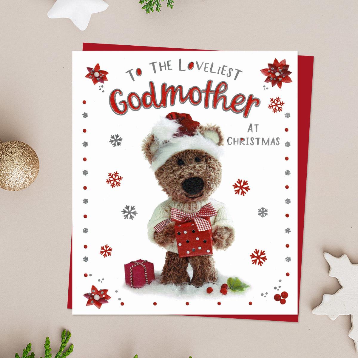 Loveliest Godmother At Christmas Barley Bear Card Front Image